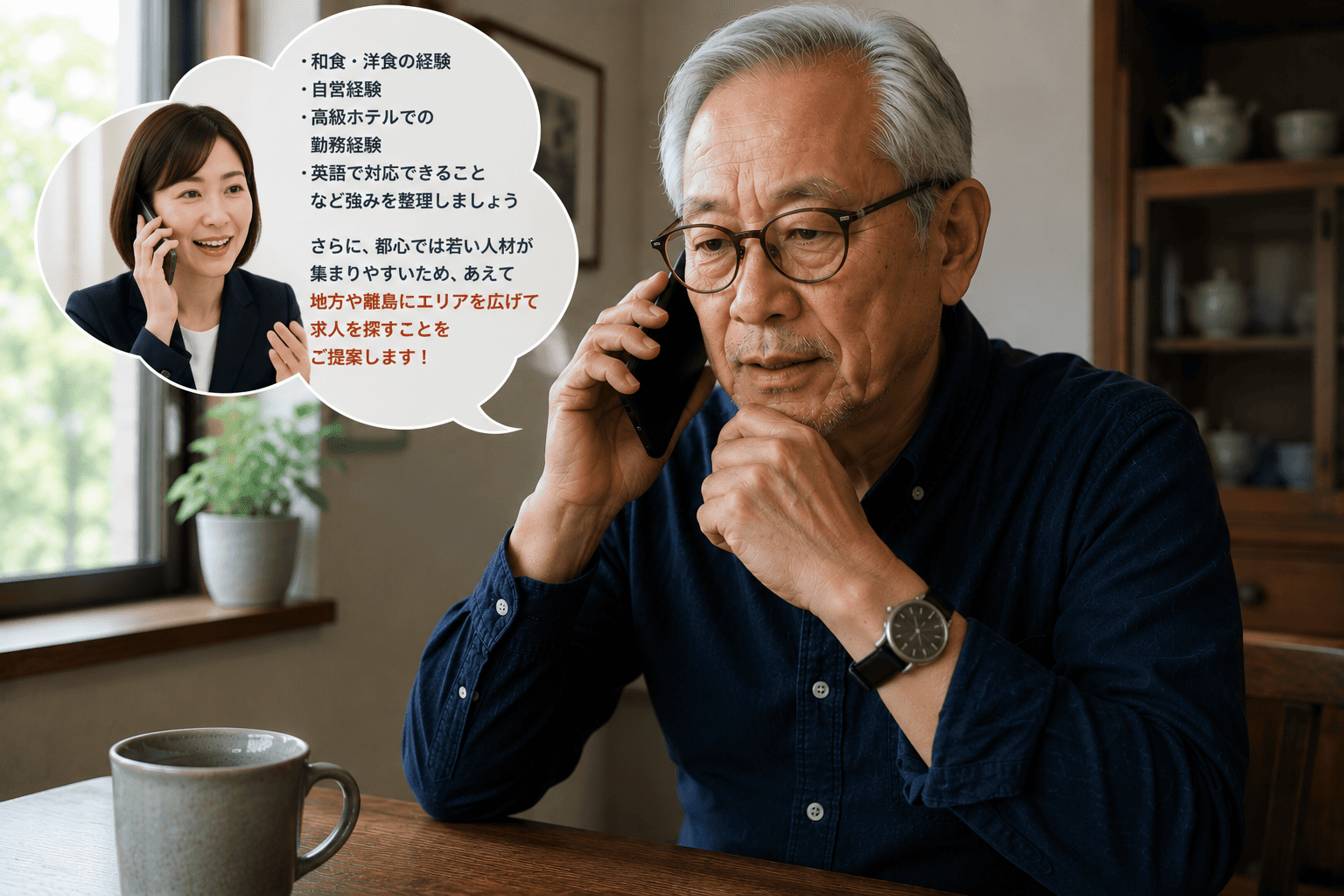 真剣に電話を受ける男性　