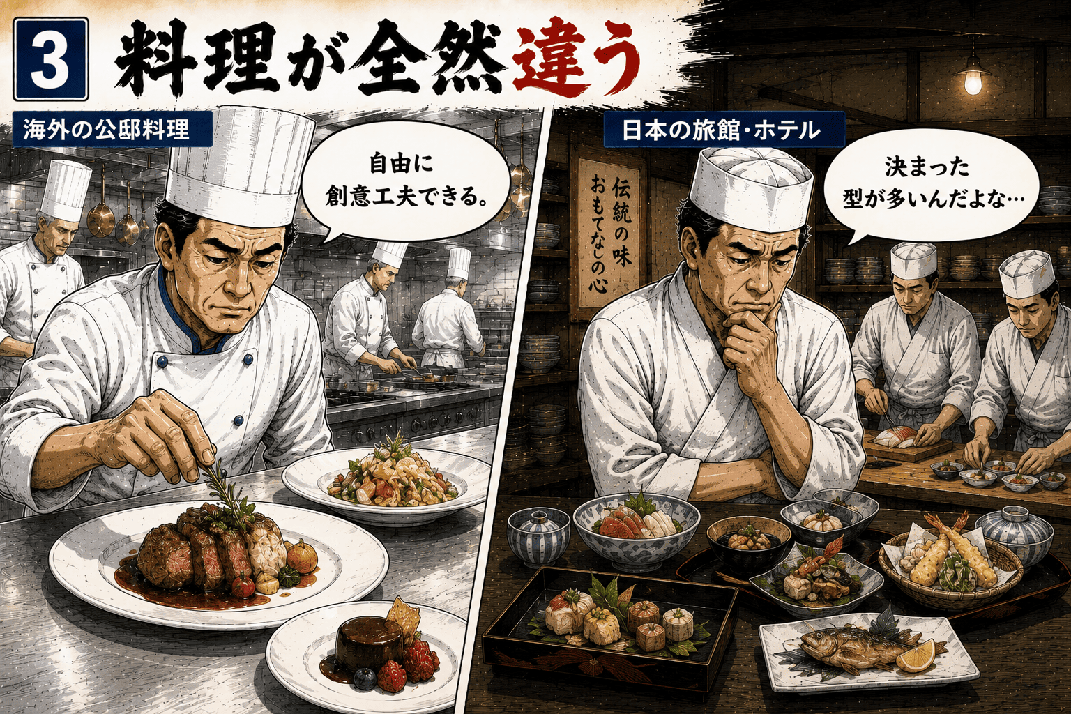 ③ 料理がまったく違う