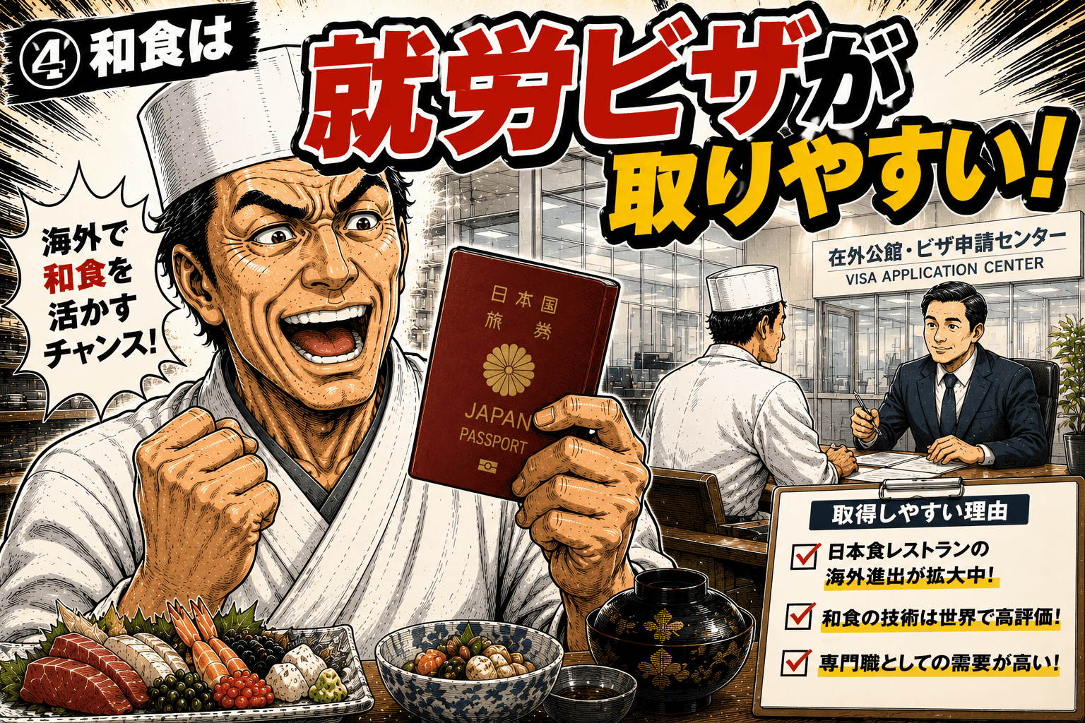 ④和食は就労ビザが取りやすい！